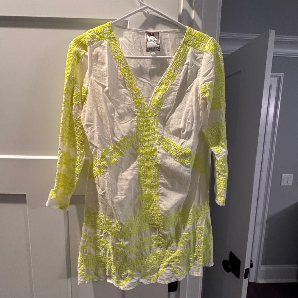 Chic White and Neon Yellow Swim Coverup